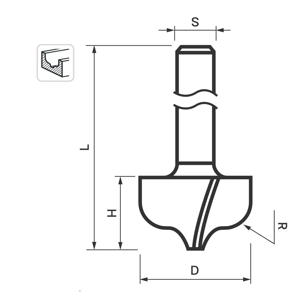Фреза по дереву пазовая фасонная 553389 12.7x10 мм хвостовик 8 мм Santreyd STLM-2039186 - Вид №1