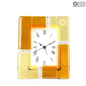 2711 ORIGINALMURANOGLASS Настольные часы с будильником - янтарные миллефиори - Original Murano Glass OMG 11 см