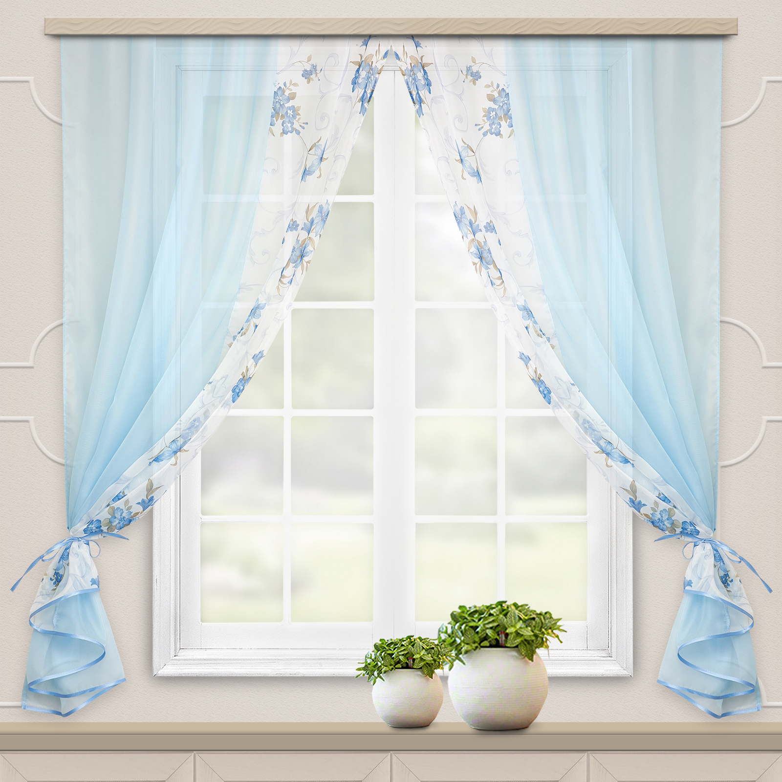 90300772 Комплект штор на шторной ленте для кухни Арина 240x180 см цвет голубой STLM-0174870 WITERRA