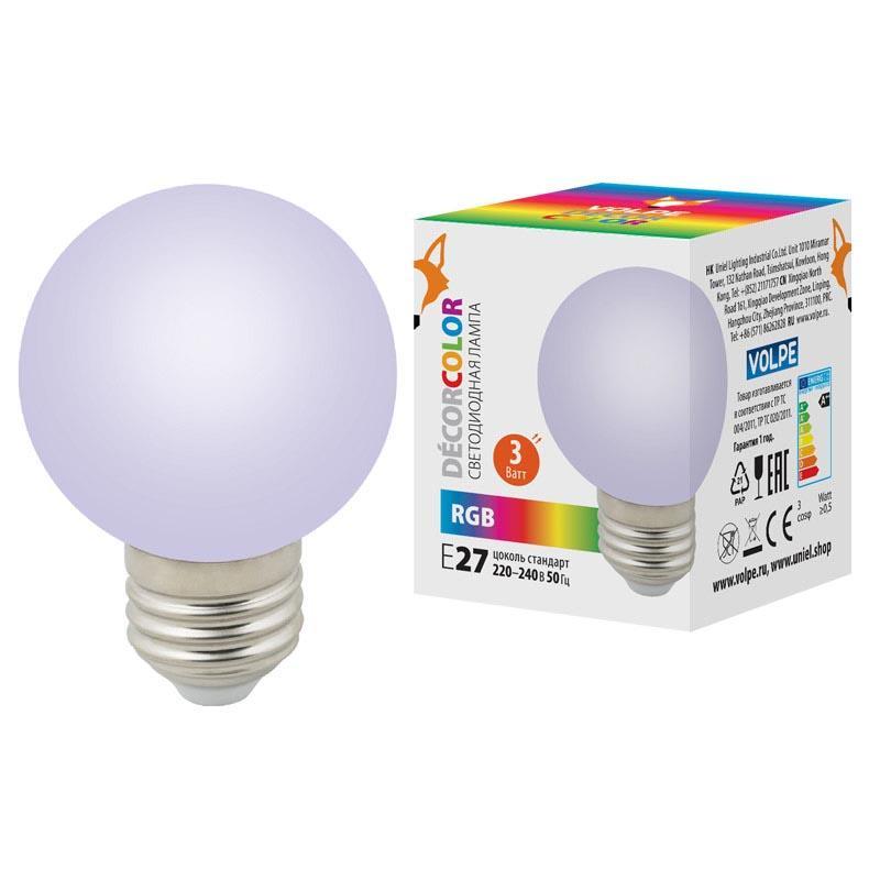 LED-G60-3W/RGB/E27/FR/С Лампа светодиодная E27 3W матовая UL-00006960 Volpe LED-G60