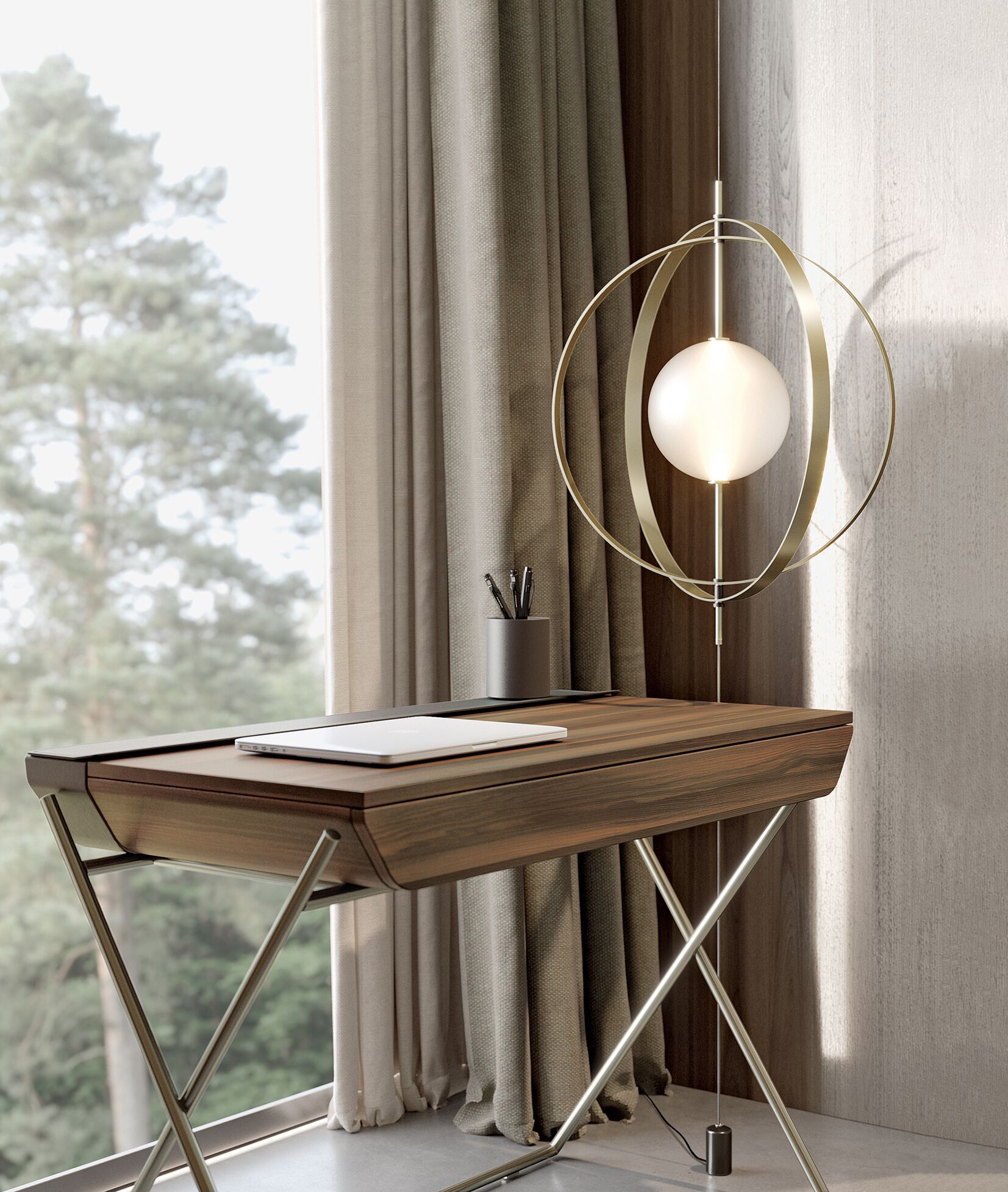 Стальной и деревянный письменный стол с ящиком Bontempi Casa MATISSE ARCH-00030648 - Вид №3