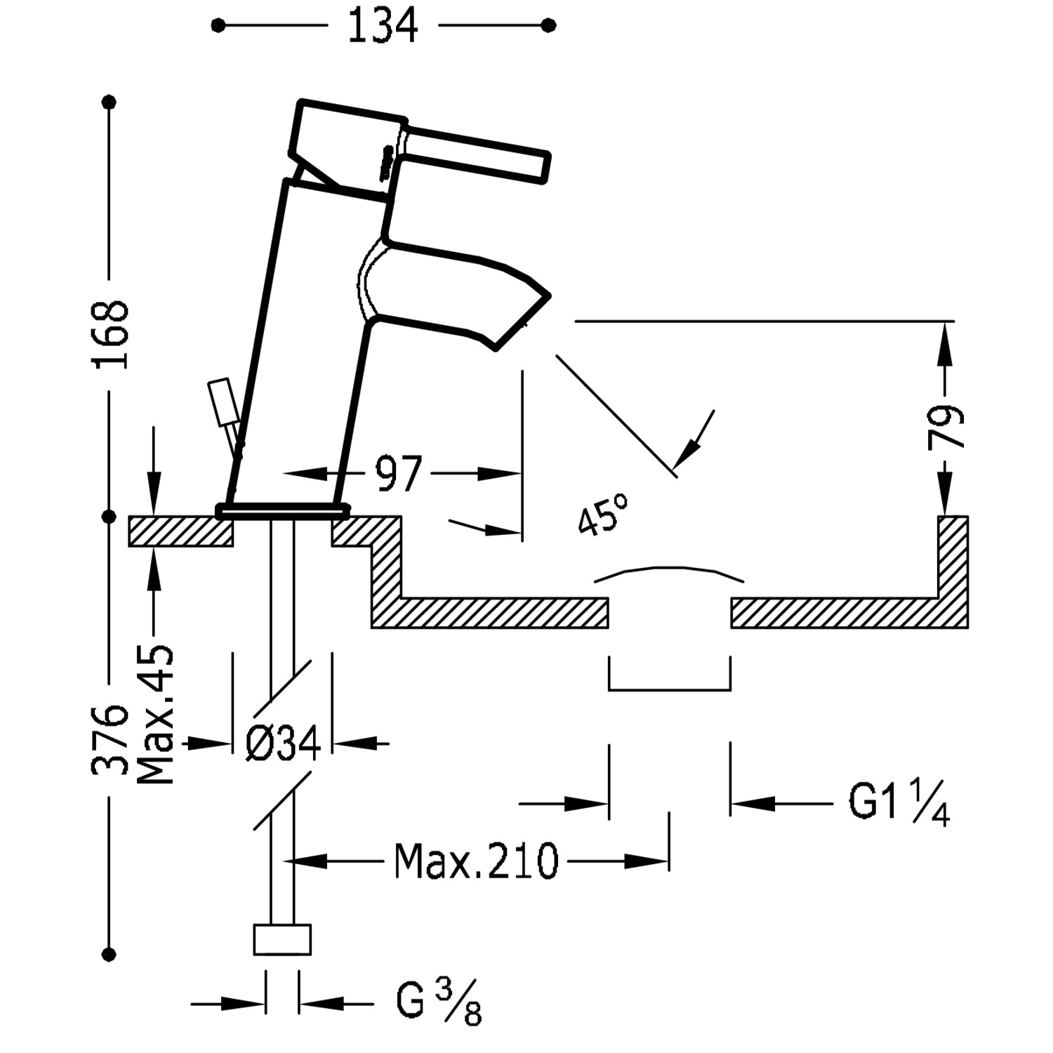 Наклонный смеситель с одной ручкой LEX-ALP для умывальника с автоматическим сливом-20390301D TRES - Вид №1