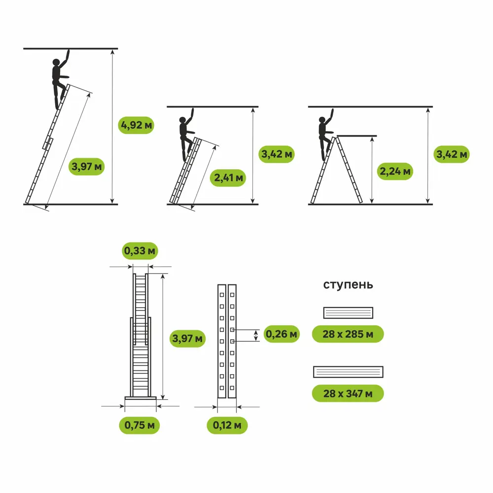 Лестница раскладная 2-секционная Standers до 3.97 м 9 ступеней STLM-2006687 - Вид №8