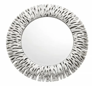 Зеркало круглое серебряное в раме с ветками Peyto PUSHA ДИЗАЙНЕРСКИЕ, СОЛНЦЕ 062657 Серебро
