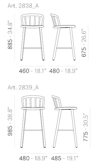 Высокий стул из ясеня с мягким сиденьем Pedrali Nym ARCH-00036778 - Вид №2