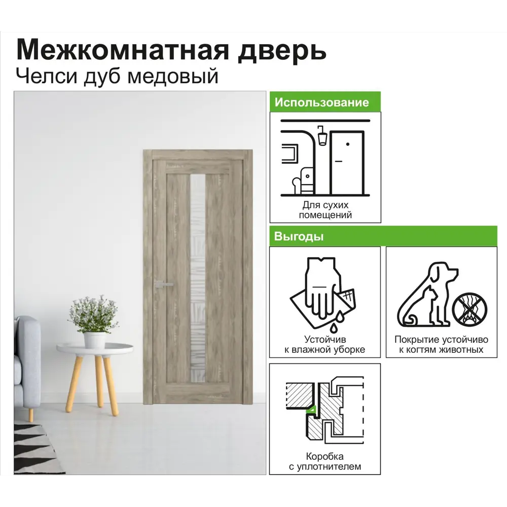 Дверь межкомнатная Челси остеклённая 70x200 см ламинация цвет дуб медовый 82332425 STLM-2118607 BELWOODDOORS  - Вид №5