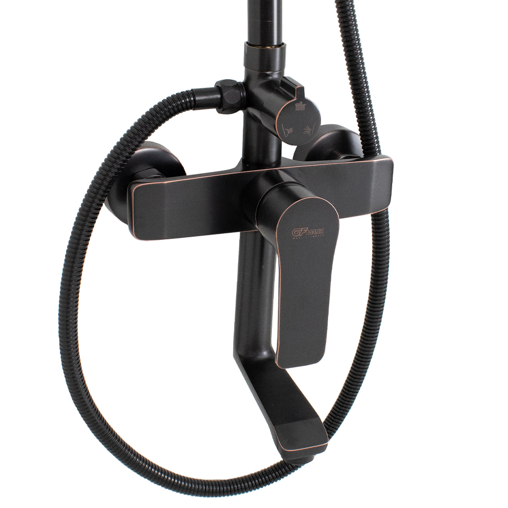 GFmark - Смеситель + стойка душевая "тропический душ" с двумя лейками под состаренную МЕДЬ, код: 5775  - Вид №1