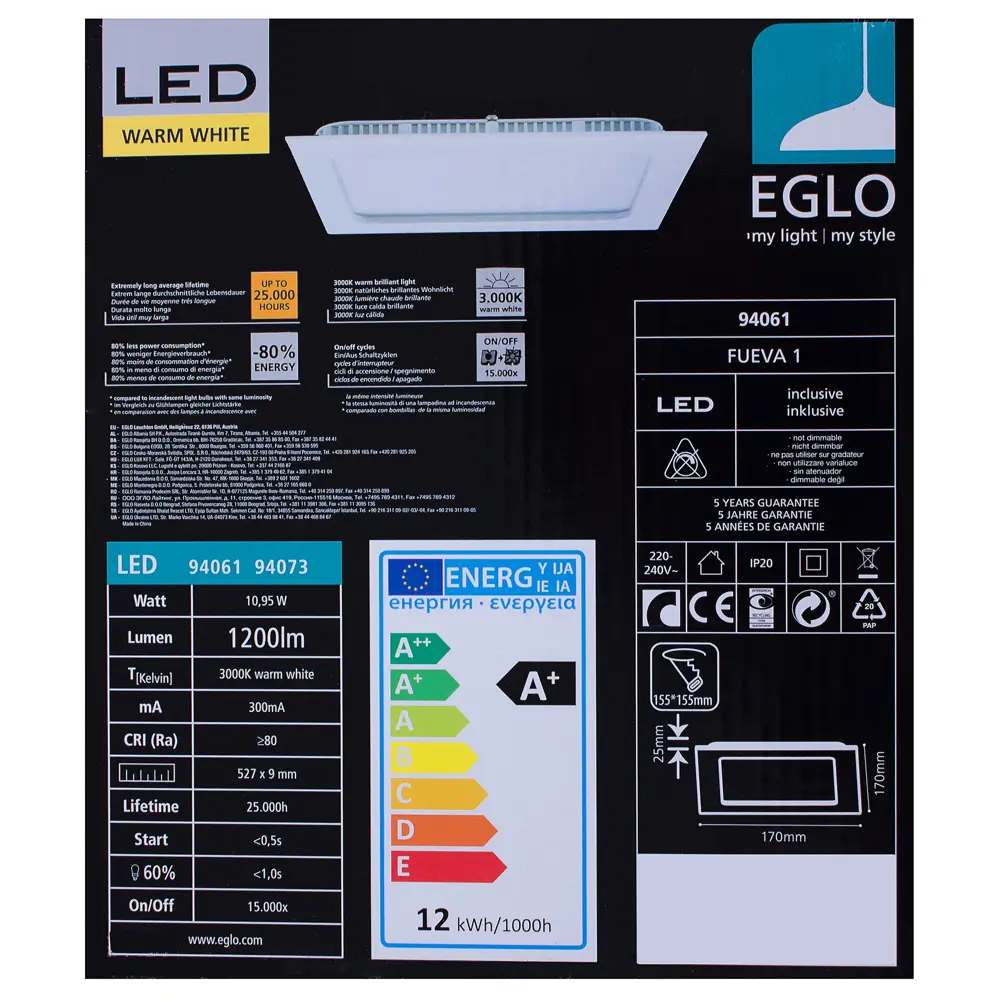 Панель светодиодная встраиваемая Fueva 3000K 170х170 мм Eglo STLM-2025030 - Вид №5