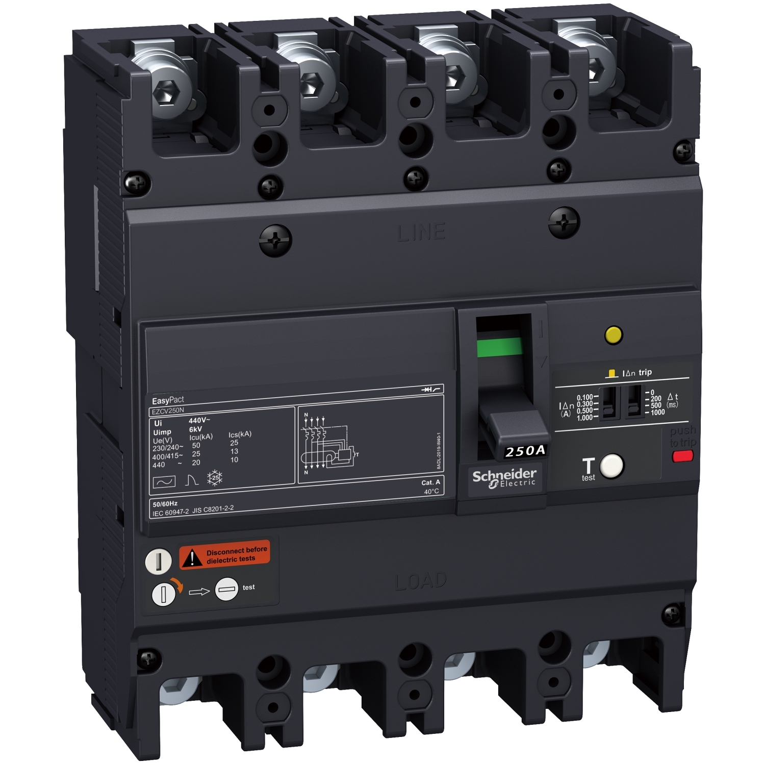 EZCV250N4063 Силовой автомат EZC 250, TM-D c диф защитой, 25кА, 4P, 63А Schneider Electric EasyPact 