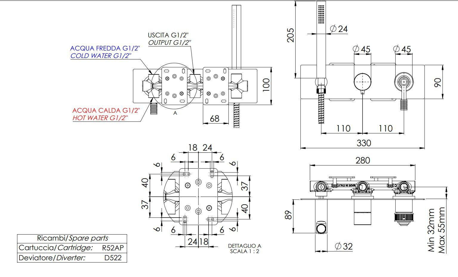 Однорычажный смеситель для ванны с ручным душем Remer Rubinetterie ателье ARCH-00140019 - Вид №1