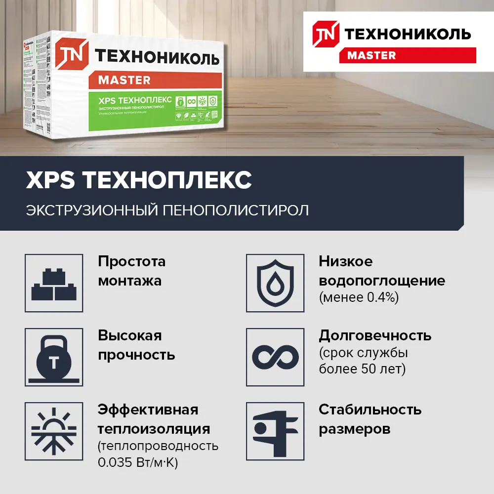 Экструдированный пенополистирол XPS 30 мм Техноплекс 580x1180 мм 0.68 м² ТЕХНОНИКОЛЬ STLM-2000279 - Вид №3