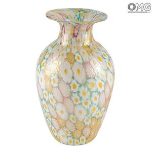 2445 ORIGINALMURANOGLASS Ваза миллефиори бело-жёлтая из муранского стекла - Original Murano Glass OMG 11 см