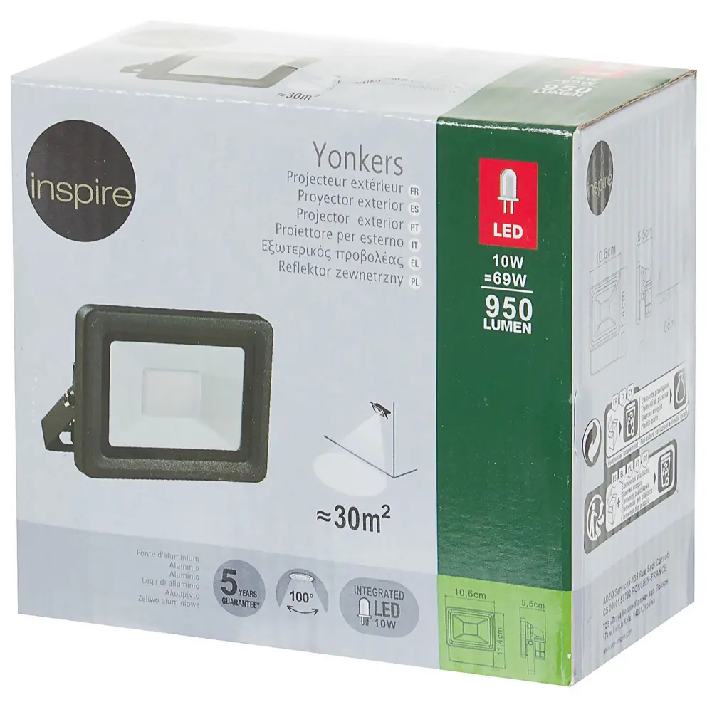 Прожектор светодиодный Yonkers, 10 Вт, IP65 INSPIRE STLM-2009793 - Вид №3