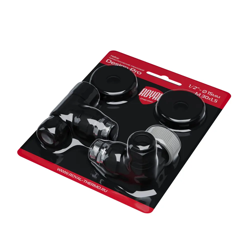 Термостатический комплект для радиатора трехосевой Royal Thermo Design Pro 1/2" латунь цвет черный STLM-2058372 - Вид №8