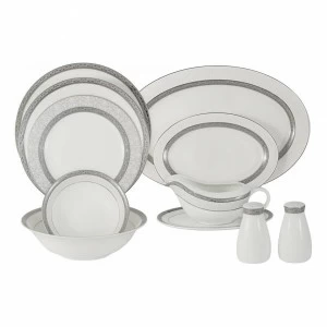 Столовая посуда фарфоровая на 6 персон 27 предметов бело-серый "Бостон" ANNA LAFARG EMILY БОСТОН 00-3946649 Белый;серый