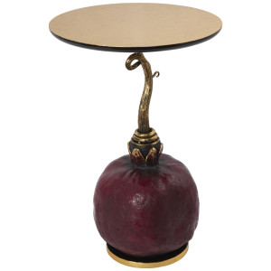 Журнальный кофейный столик Рубиновый Гранат красный со столешницей из дерева и основанием из кованой стали и стеклокомпозита BOGACHO