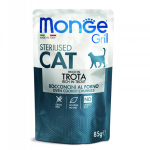 ПР0049530 Корм для кошек Cat Grill Pouch для стерилизованных кошек итальянская форель пауч 85г Monge