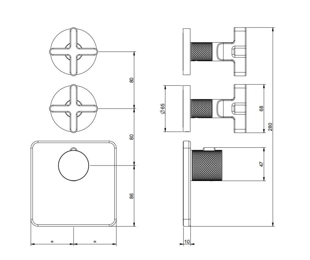 Металлический термостатический смеситель для душа с 3 отверстиями Gessi гравированный ARCH-00109647 - Вид №4