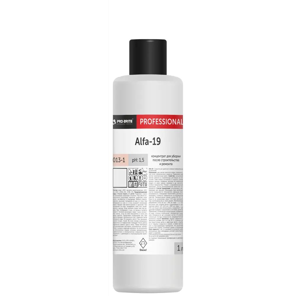 Концентрат для уборки после строительства и ремонта Pro-Brite Alfa-19 1 л STLM-2115649