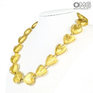 2994 ORIGINALMURANOGLASS Колье Каменные Сердца - золото - Original Murano Glass OMG 49 см