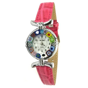 1893 ORIGINALMURANOGLASS Наручные часы Миллефиори - Ремешок цвета фуксия - муранское стекло 21 см