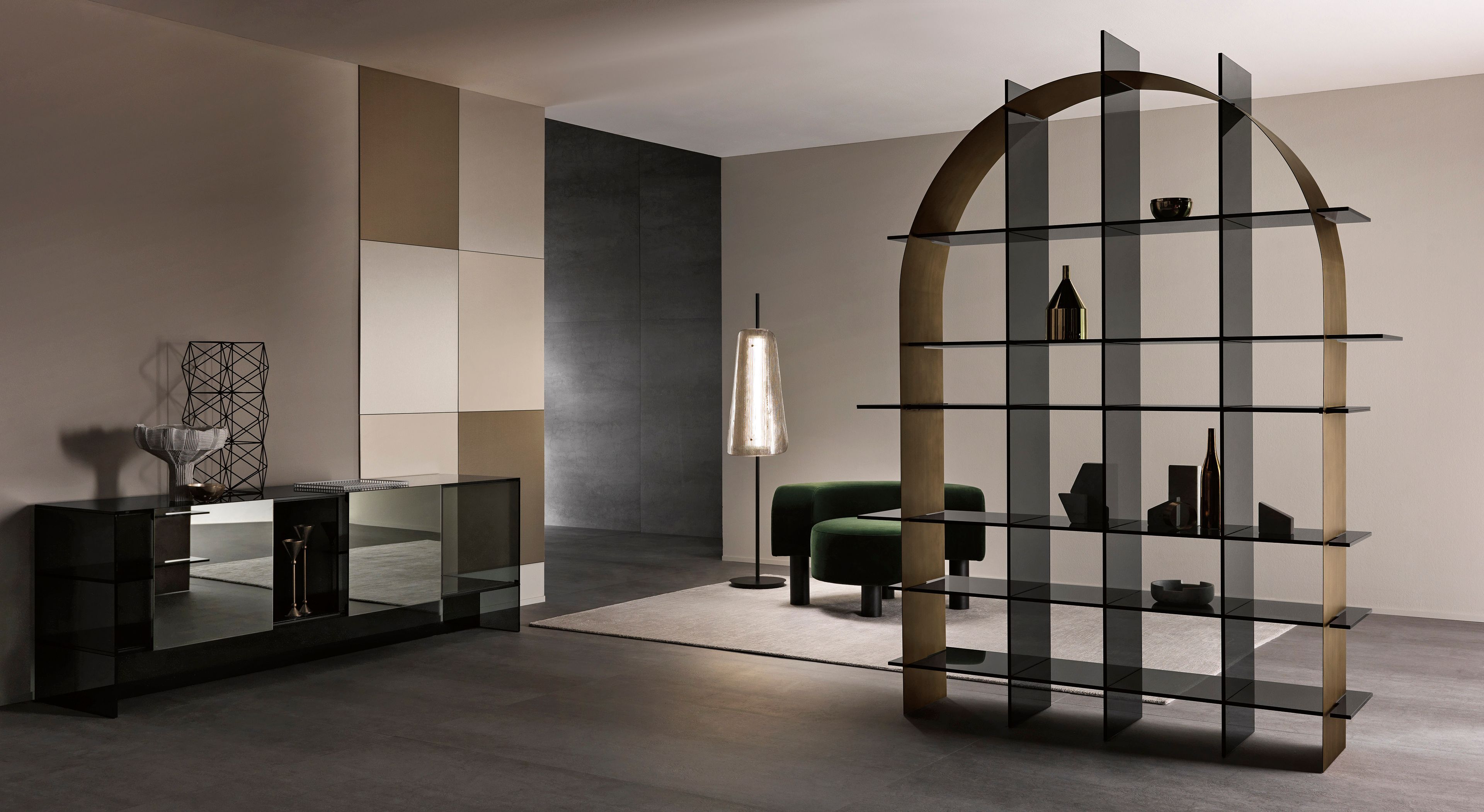 Двухсторонняя самонесущая Книжная полка из листового металла и стекла Tonelli Design PARADIGMA ARCH-00092259 - Вид №2