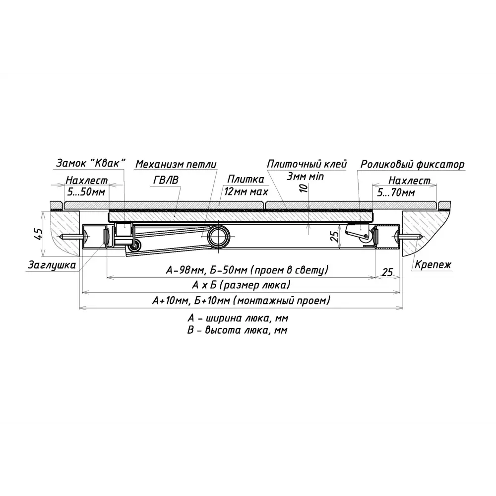 Люк скрытого типа нажимной Хаммер Феррум сталь 60x60 см STLM-2146053 - Вид №2