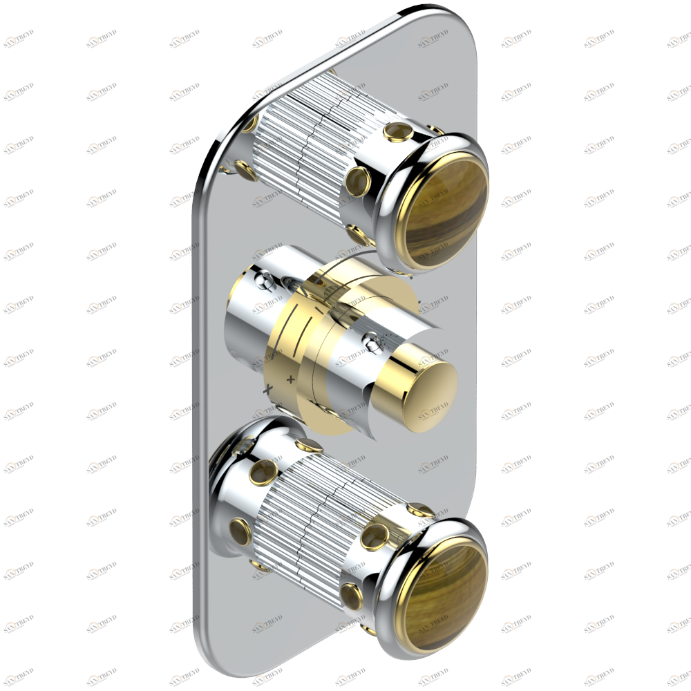 U7E-5400BE Накладка с ручкой регулировки температуры и двумя маховиками для термостатического смесителя 5400AE Thg-paris Trocadéro тигровый глаз Хром/золото U7E 5400BE CAT.A