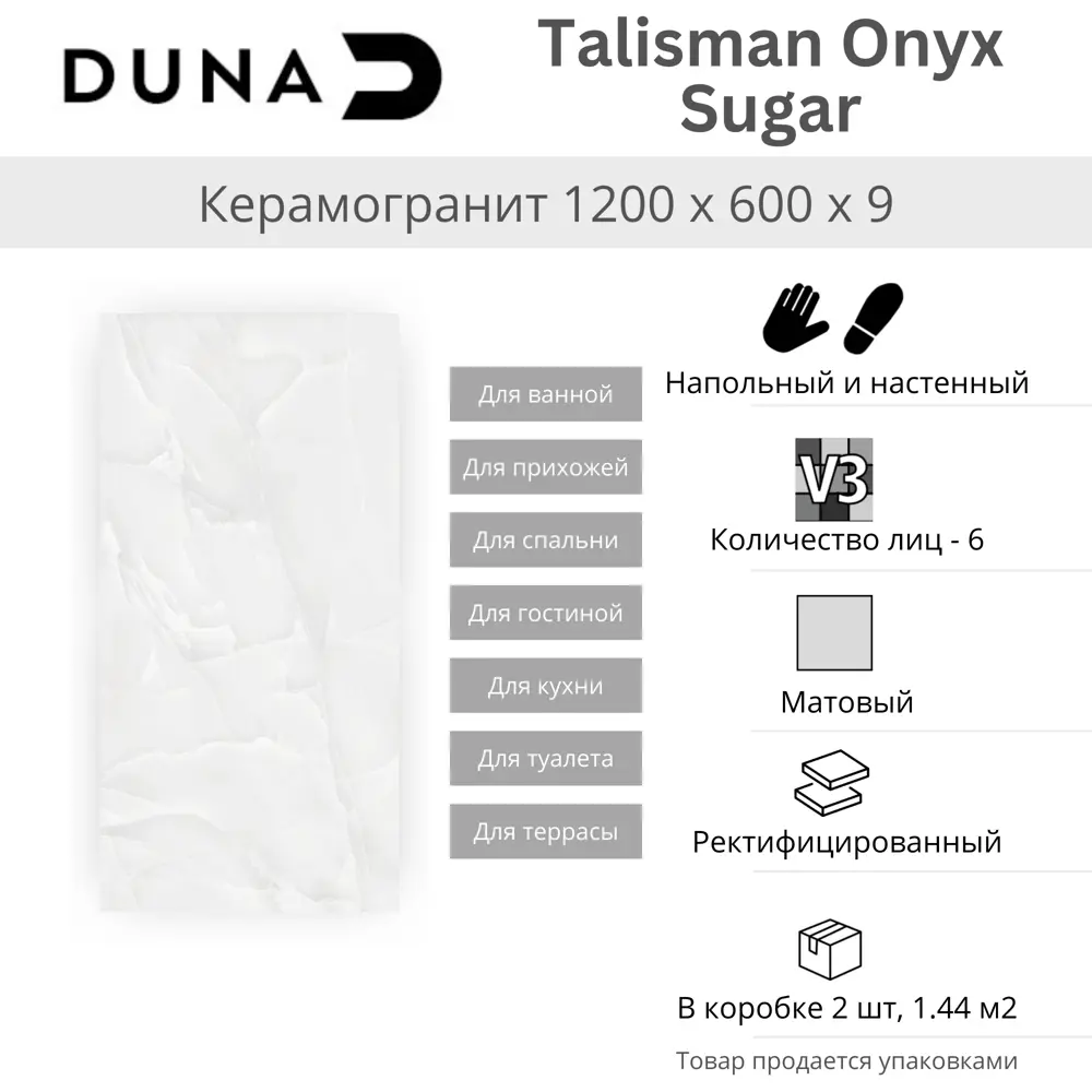 Глазурованный керамогранит Duna Talisman Onyx Sugar 60x120 см 1.44 м² матовый цвет светло-серый STLM-2067106 - Вид №3