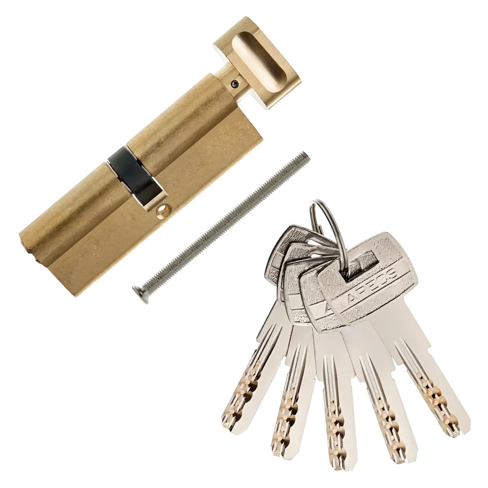 Цилиндр Apecs SM-90-C-G, 45x45 мм, ключ/вертушка, цвет золото ЦИЛИНДР APECS SM-90-C-G КЛ-ВЕРТ STLM-2206755 - Вид №1