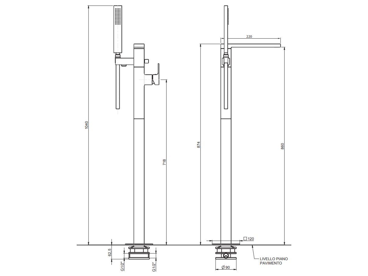 Однорычажный смеситель для ванны с ручным душем Rubinetterie Frattini Vita Due ARCH-00105837 - Вид №10