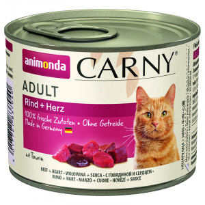 ПР0004572 Корм для кошек CARNY ADULT с говядиной и сердцем для взрослых кошек конс. 200 гр Animonda