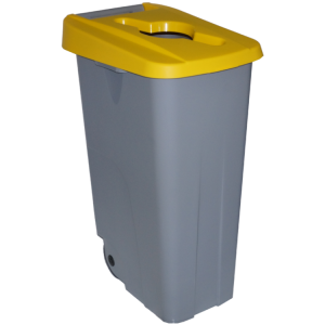 232498 DENOX Бак для раздельного сбора мусора серый на колесах с желтой крышкой с ручкой Denox-Reciclo- 85L-110L - yellow 85 л. Серый, крышка желтая
