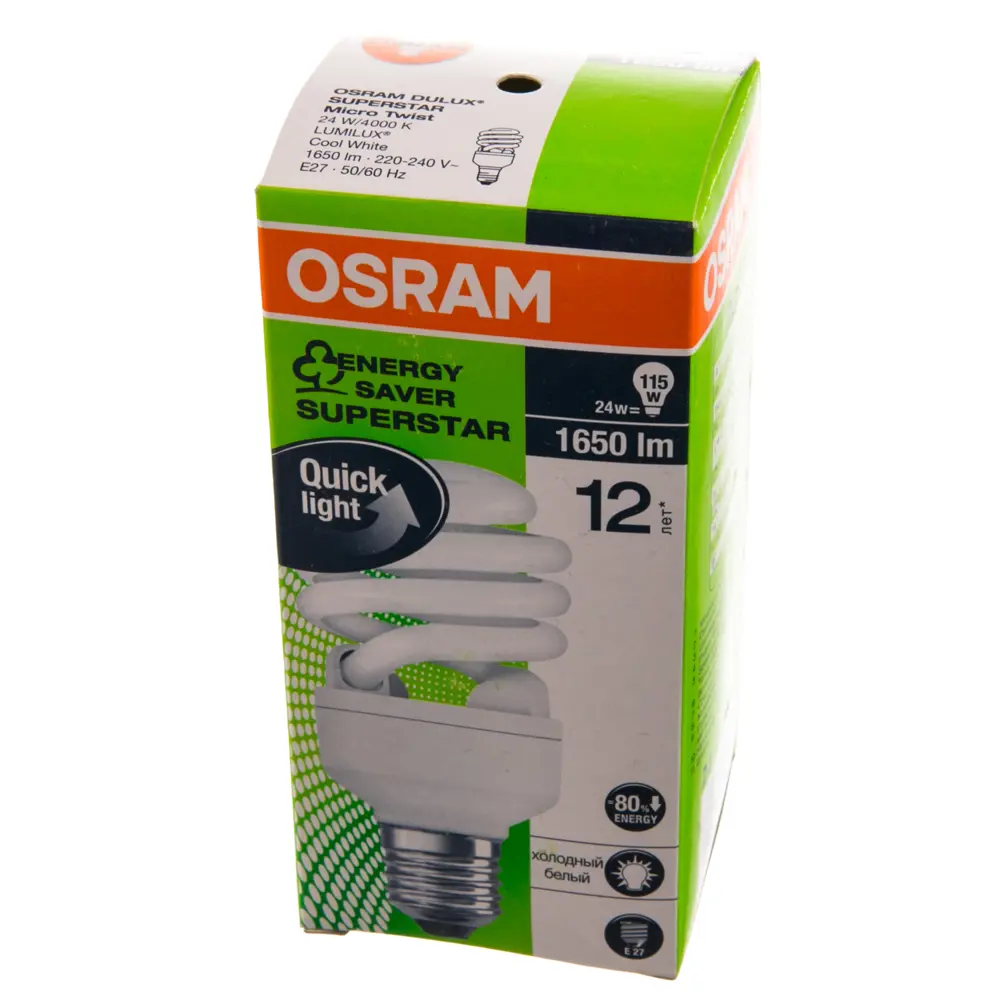 Лампа энергосберегающая Osram спираль E27 23 Вт свет холодный белый STLM-2008692 - Вид №1