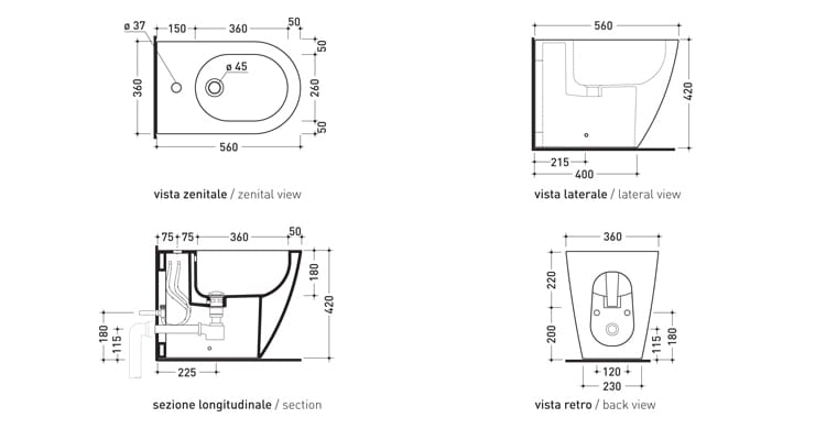 Напольное керамическое биде с переливом Ceramica Flaminia ссылка ARCH-00033797 - Вид №6