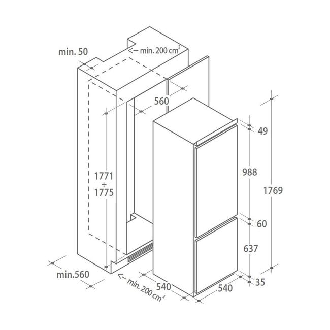 CKBBS 172 F 177x54x53.5 см, 250 литров (190/60), 40 дб, а+, освещение sky led Candy Santreyd  - Вид №1