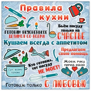 Картина на холсте Правила кухни 30x30 см