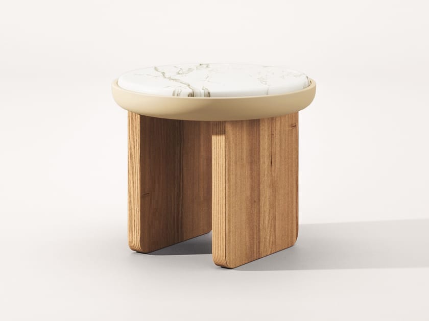 Круглый мраморный журнальный столик Calacatta Falsasquadra Водяные лилии ARCH-00080007