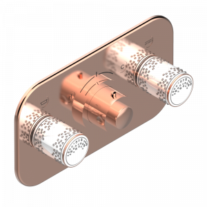 U8A-5401BEH Накладка с ручкой регулировки температуры и двумя маховиками для термостатического смесителя с горизонтальной установкой Thg-paris Wedding Розовое золото