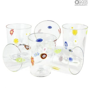 2179 ORIGINALMURANOGLASS Набор из 6 разноцветных стаканов - Sorrento Millefiori - Goto - муранское стекло 8 см