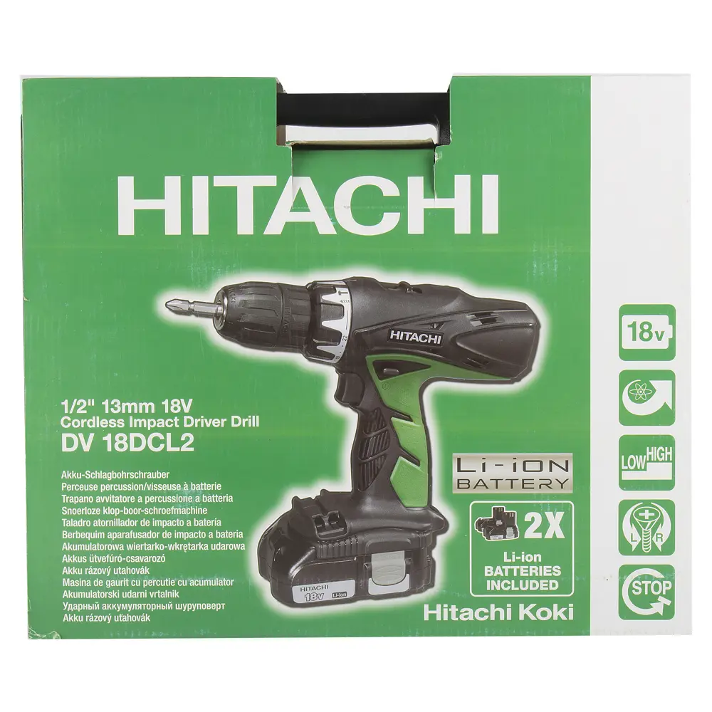 Шуруповерт ударный Hitachi DV18DCL2, Li-ion 18 В, 1.5 Ач STLM-2055002 - Вид №4