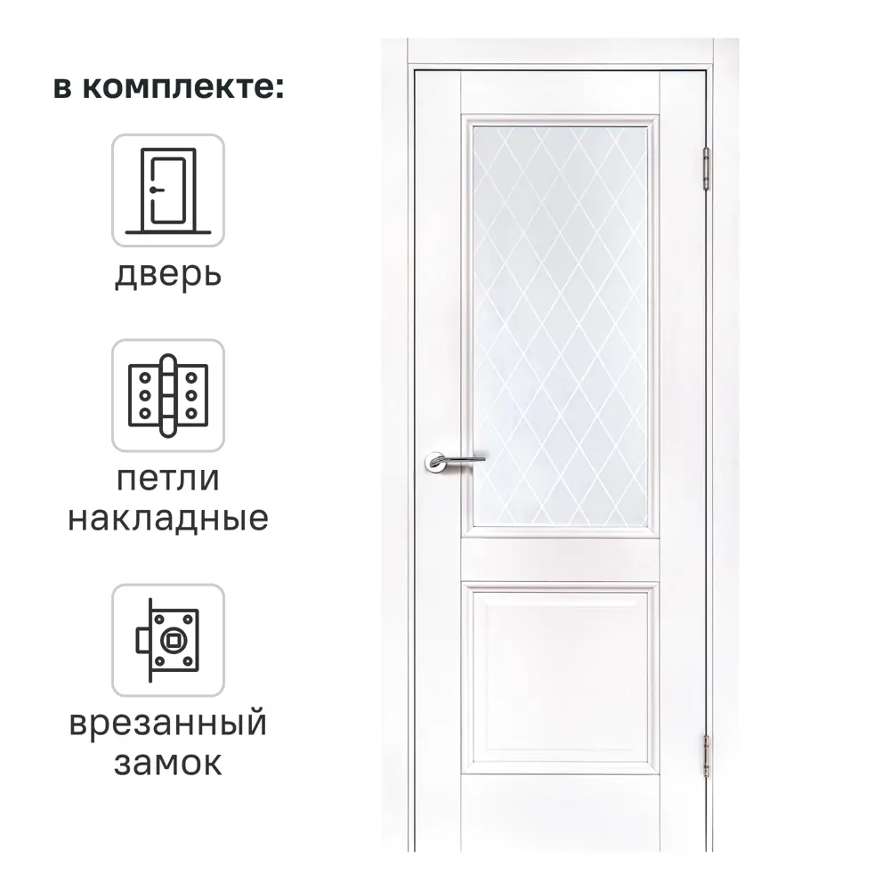 Дверь межкомнатная со стеклом Палермо 90x200 см полипропилен цвет аляска с замком и петлями 87418090 STLM-2054024 PORTIKA 