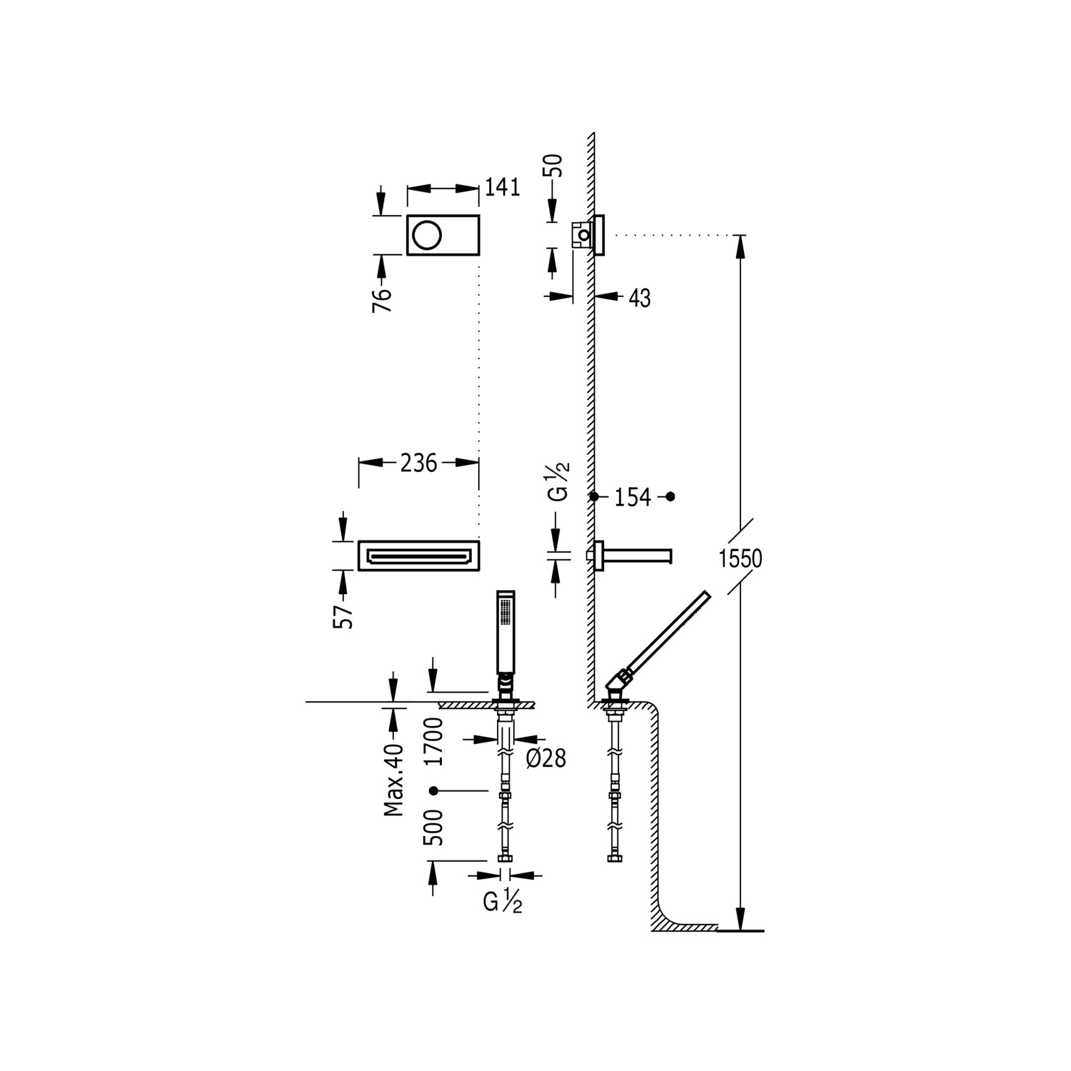 SHOWER TECHNOLOGY 2-ходовой встраиваемый электронный термостатический смеситель Shower Technology Blue Edition, набор для ванны и душа-09286570BM TRES Electronic - Вид №1