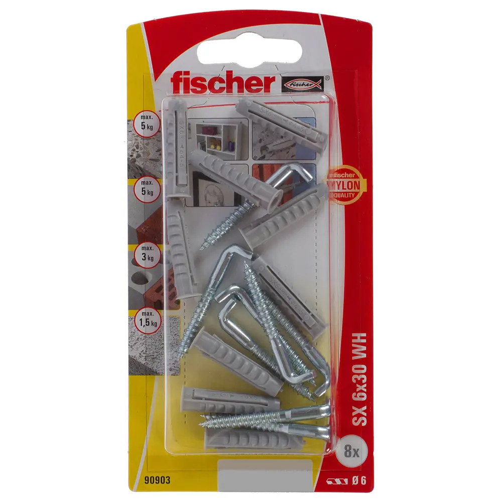 Дюбель для полнотелых материалов Fischer SX с прямым крюком, 6x30 мм нейлон/оцинкованная, сталь, 8 шт STLM-2093945 - Вид №3