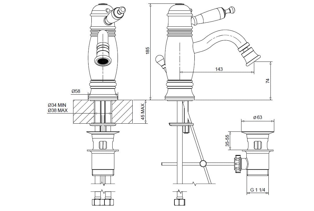 Термостатический смеситель для биде с одной ручкой Gaia Mobili Complements ARCH-00102511 - Вид №2