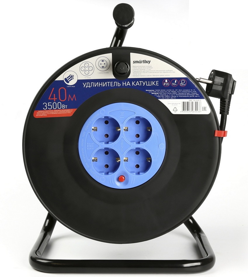 Удлинитель силовой Smartbuy SBE-16-4-40-Z черный 9192879 STDN-0055578 - Вид №1
