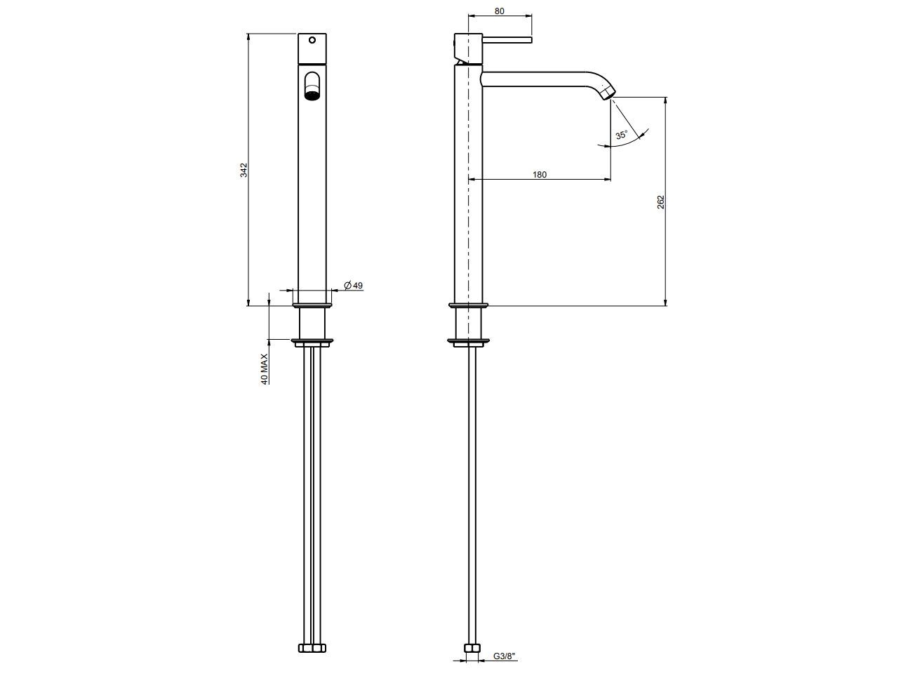 Смеситель для раковины из нержавеющей стали без слива Rubinetterie Frattini Pepe XL 316 ARCH-00142726 - Вид №4