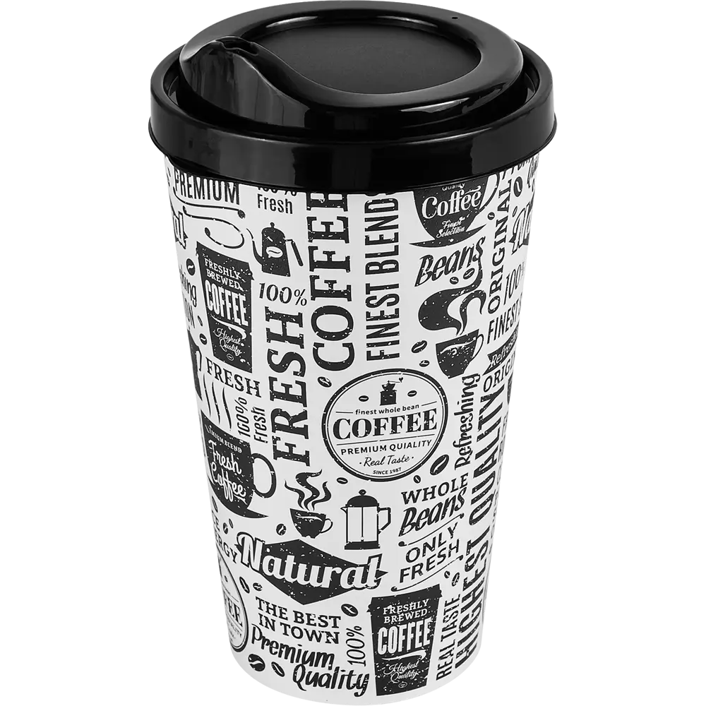 Стакан с крышкой Delinia с декором 550 мл пластик цвет черно-белый STLM-2038234