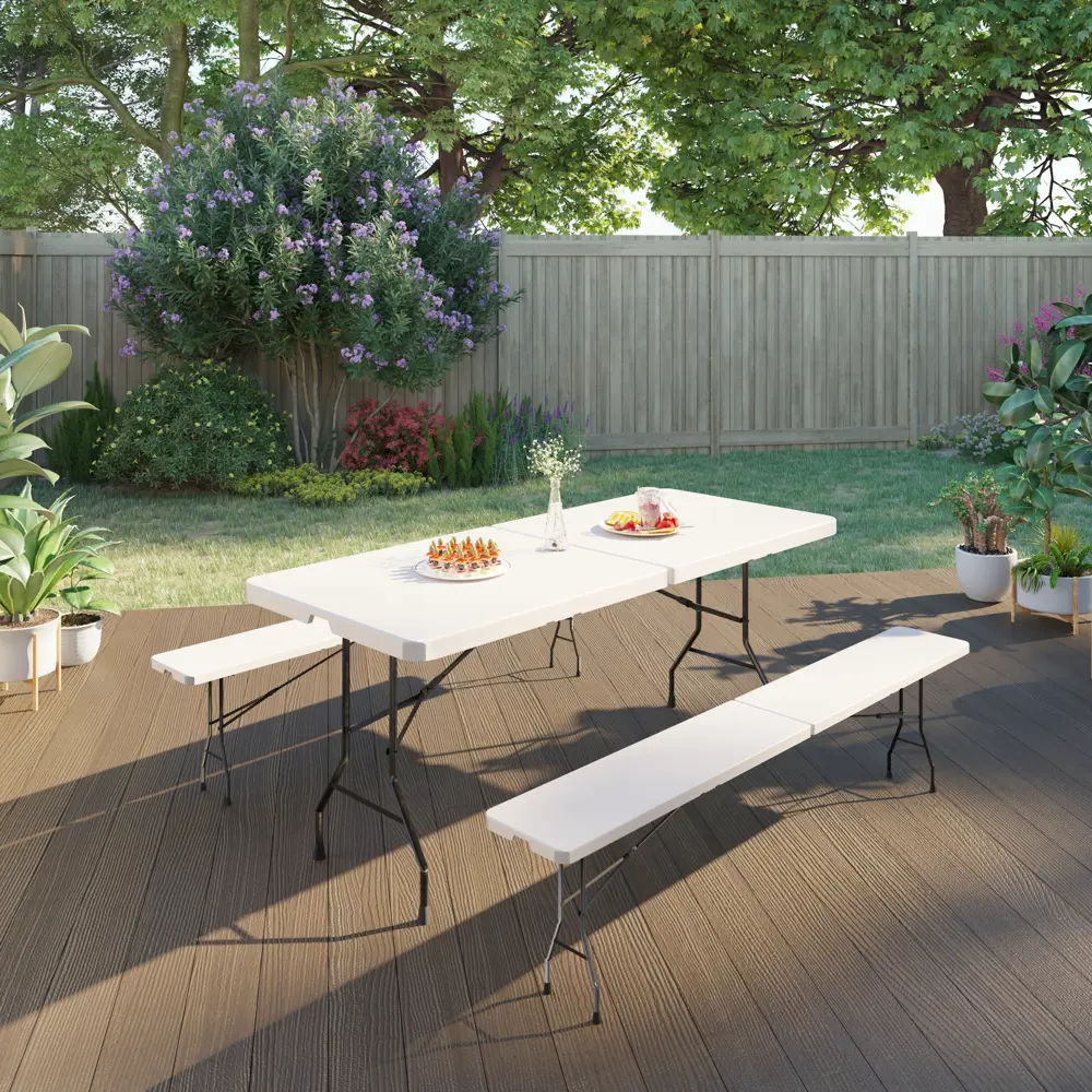 Скамья садовая Lifetime туристическая складная 183x29x42 см пластик белый Santreyd STLM-2210028 - Вид №15