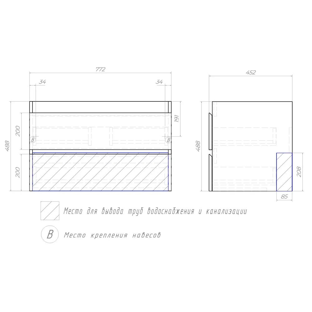 Vigo Matteo — подвесная тумба для ванной с двумя ящиками, дуб сонома 80 см 89050548 STLM-0991338 - Вид №7